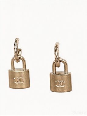 Chanel Gold Padlock Hoop Earrings - Double C Logo